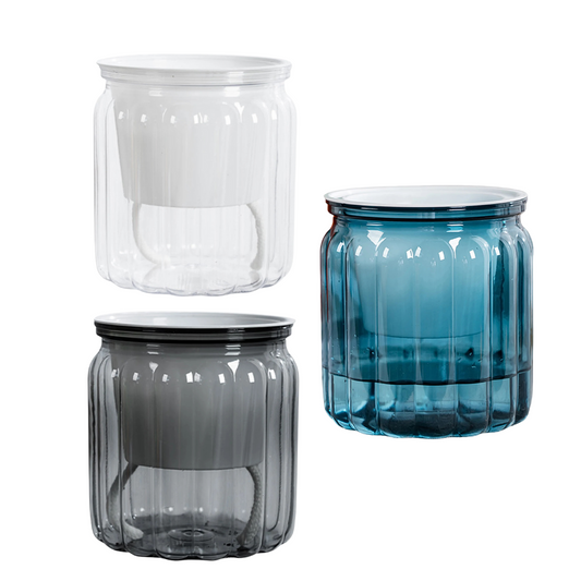 Transparent bubble planters in clear white, blue, grey