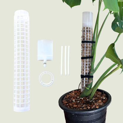 Self-watering moss pole with a drainage valve and spikes for indoor plants